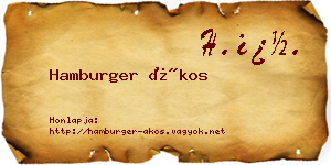 Hamburger Ákos névjegykártya